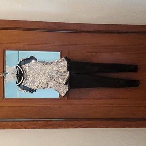 Weissman Silver Sequin Peplum Top with Black Leggings Kids Costume